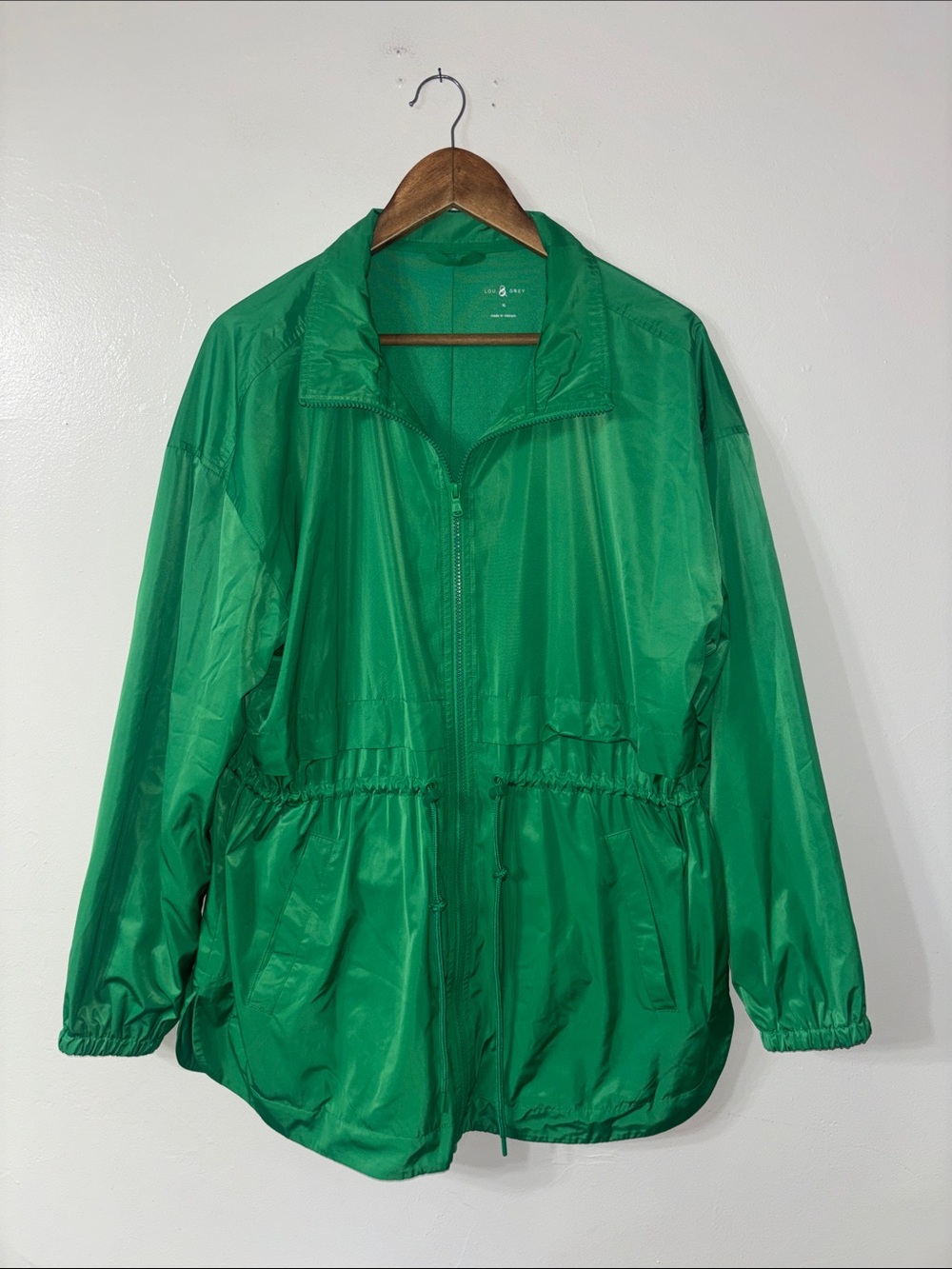 Lou & Grey Bright Emerald Green Jacket Spring Fall Rain Coat St Patrick Size XL